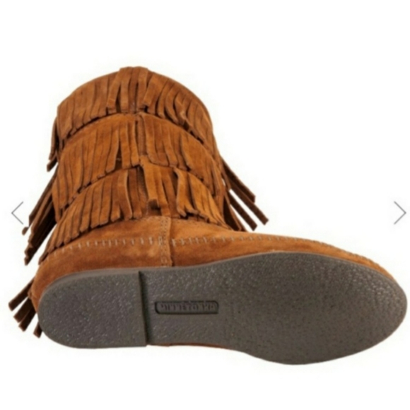 Minnetonka Three Layer Fringe Boots in Brown - Picture 5 of 16
